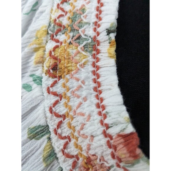 Maurices Top Womens Sz M Citrus Print Crinkle Short Sleeve Smock Elastic Ruffle - Picture 6 of 12